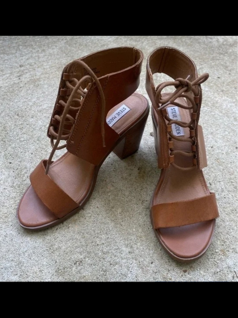 Steve Madden NANNOO Tan/Brown Lace-Up Block Heel Sandals, 10M